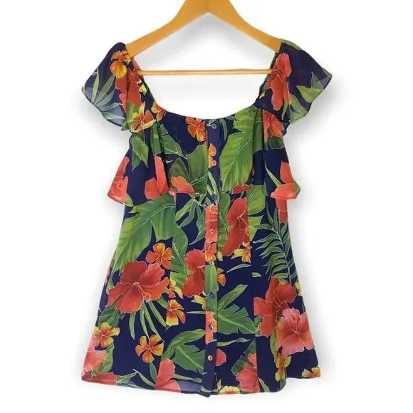 Privacy Please x REVOLVE Norval Dress Button Front Mini Size XS Blue Tropical - Picture 2 of 11